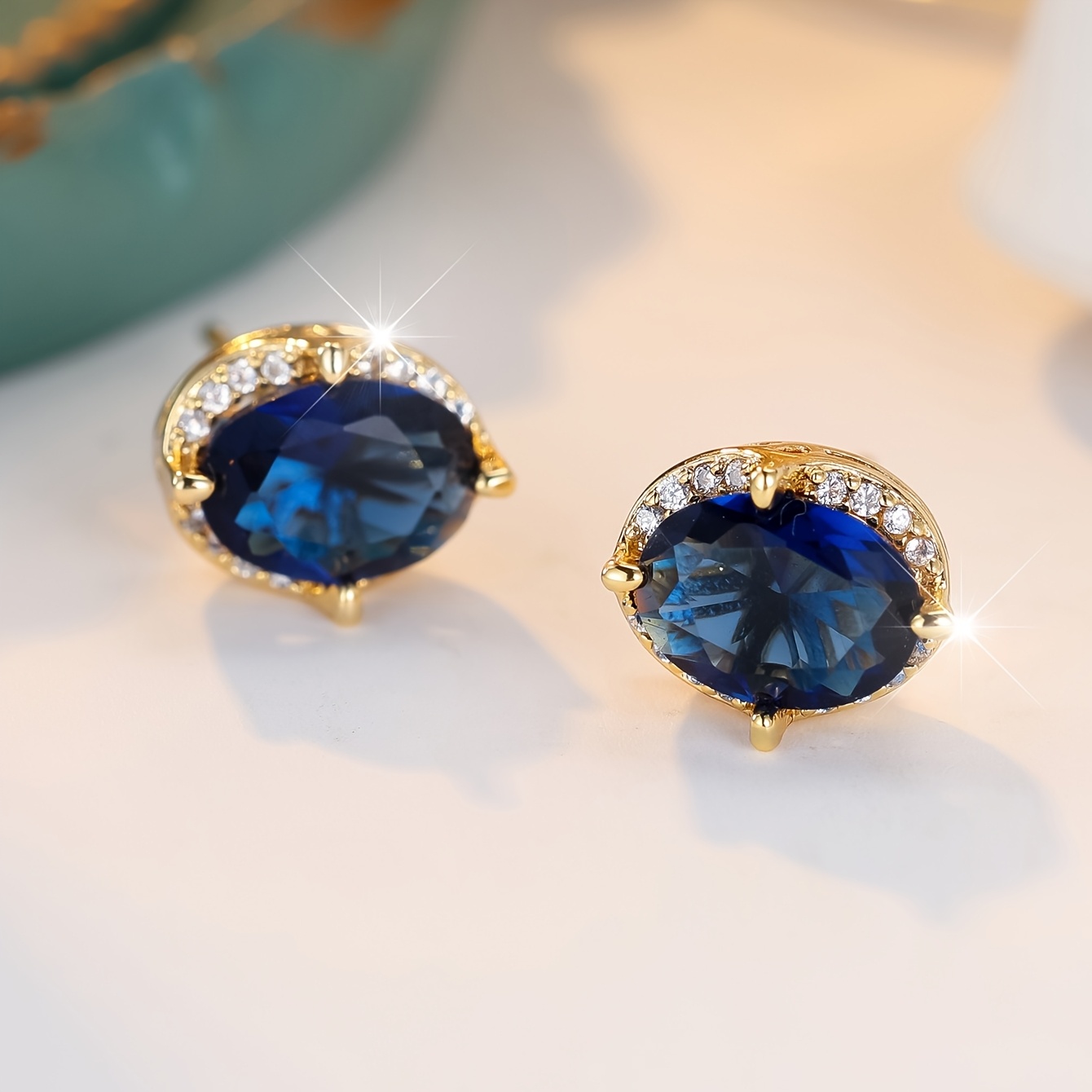 Women's Blue Synthetic Zirconia Inlaid Earrings